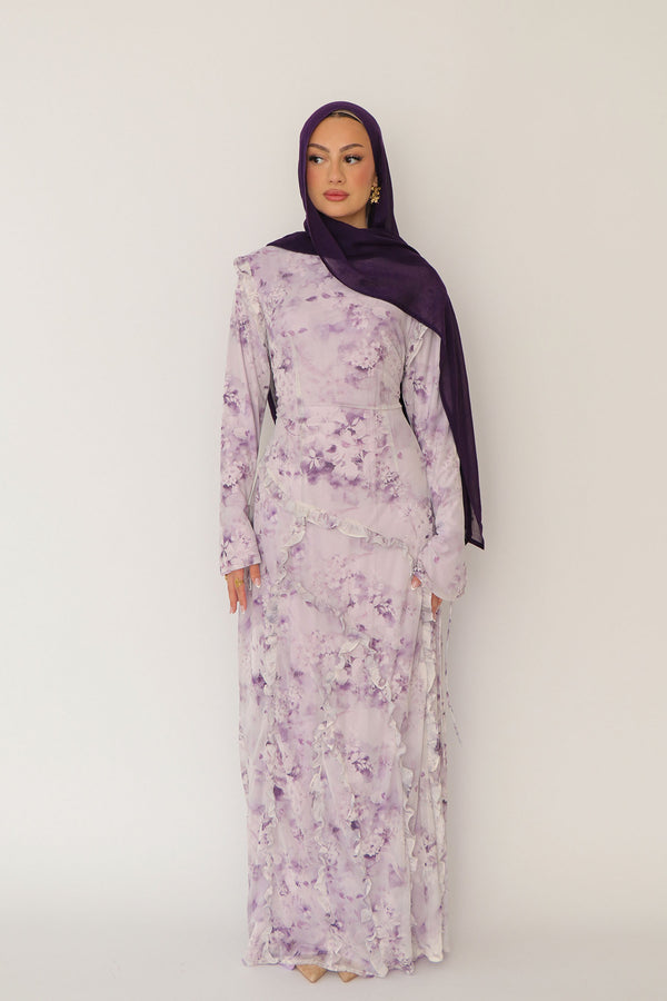 Daisy Mesh Floral Dress- Dusty Purple