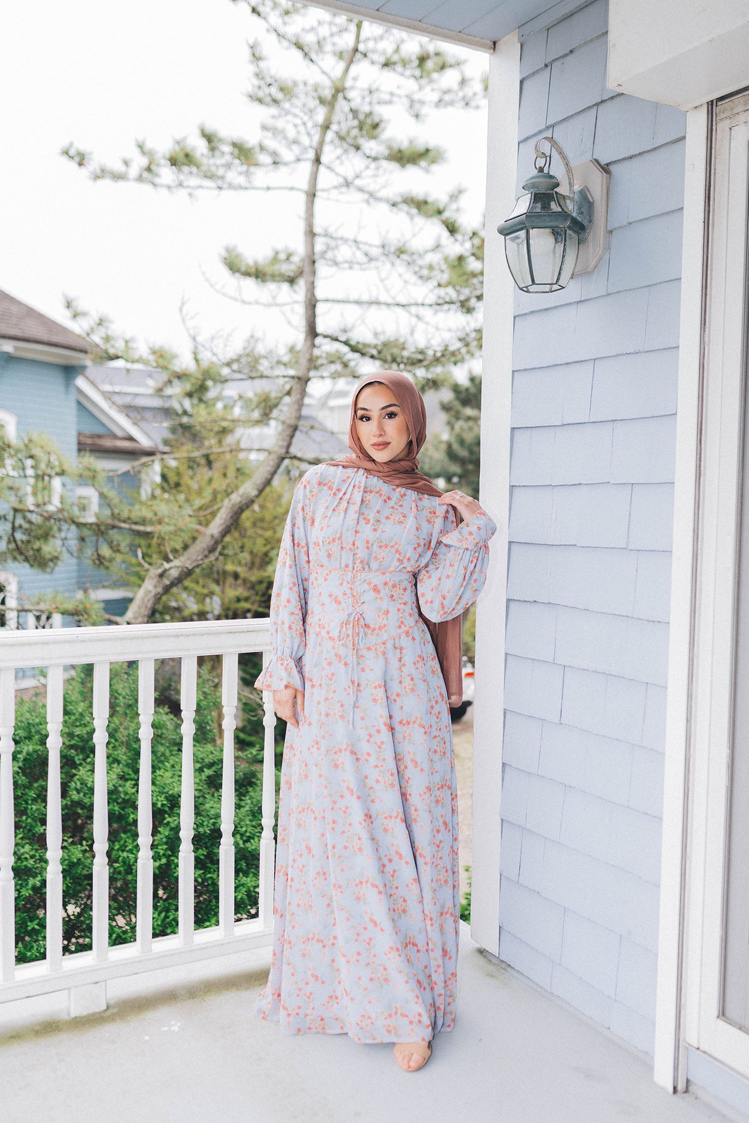 Dana Floral Maxi Dress- Blue Gray L by LaMeera Moda