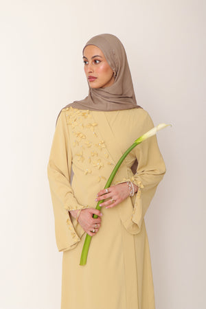 Lilian Embroidery Abaya Set- Butter Yellow