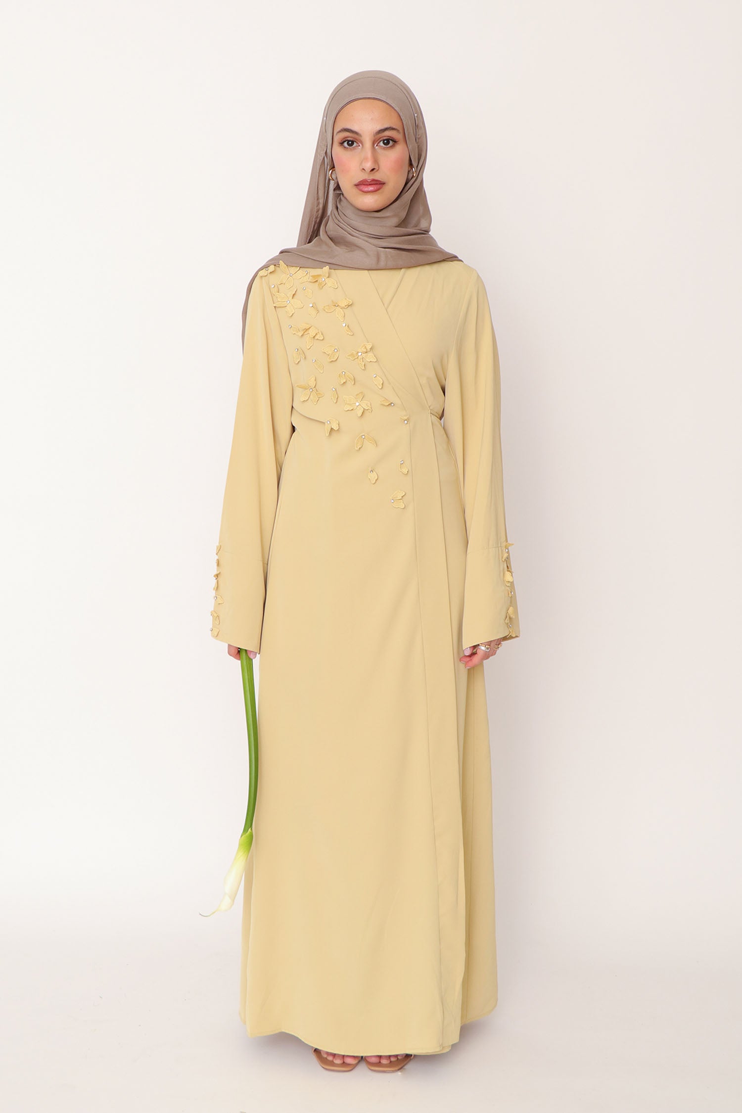 Lilian Embroidery Abaya Set- Butter Yellow 52 by LaMeera Moda Lilian Embroidery Abaya Set- Butter Yellow 52 by LaMeera Moda
