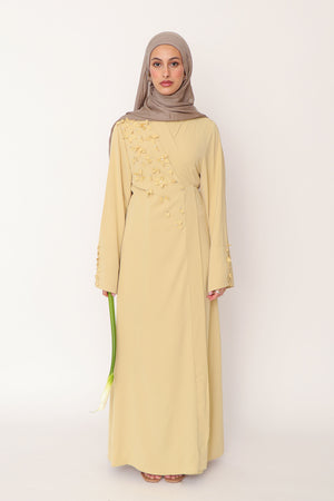 Lilian Embroidery Abaya Set- Butter Yellow