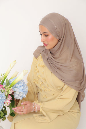 Lilian Embroidery Abaya Set- Butter Yellow