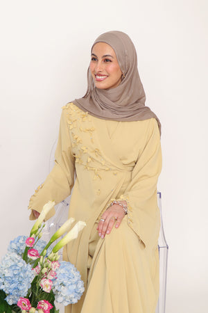 Lilian Embroidery Abaya Set- Butter Yellow