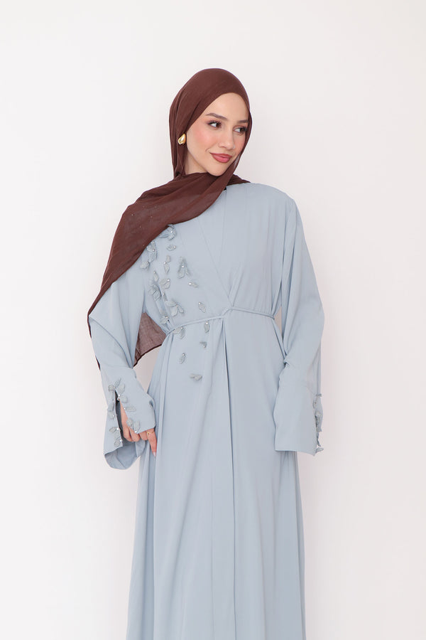 Lilian Embroidery Abaya Set- Mint Gray