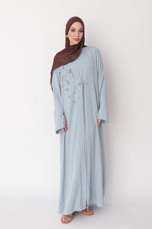 Lilian Embroidery Abaya Set- Mint Gray