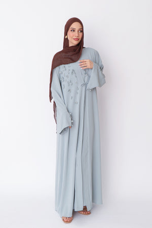 Lilian Embroidery Abaya Set- Mint Gray