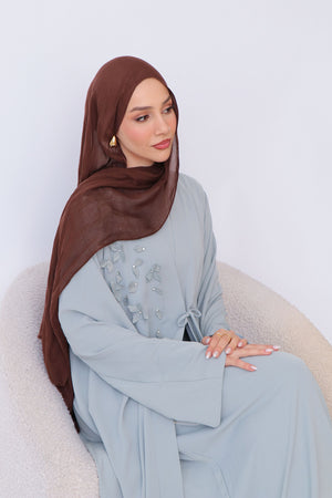 Lilian Embroidery Abaya Set- Mint Gray