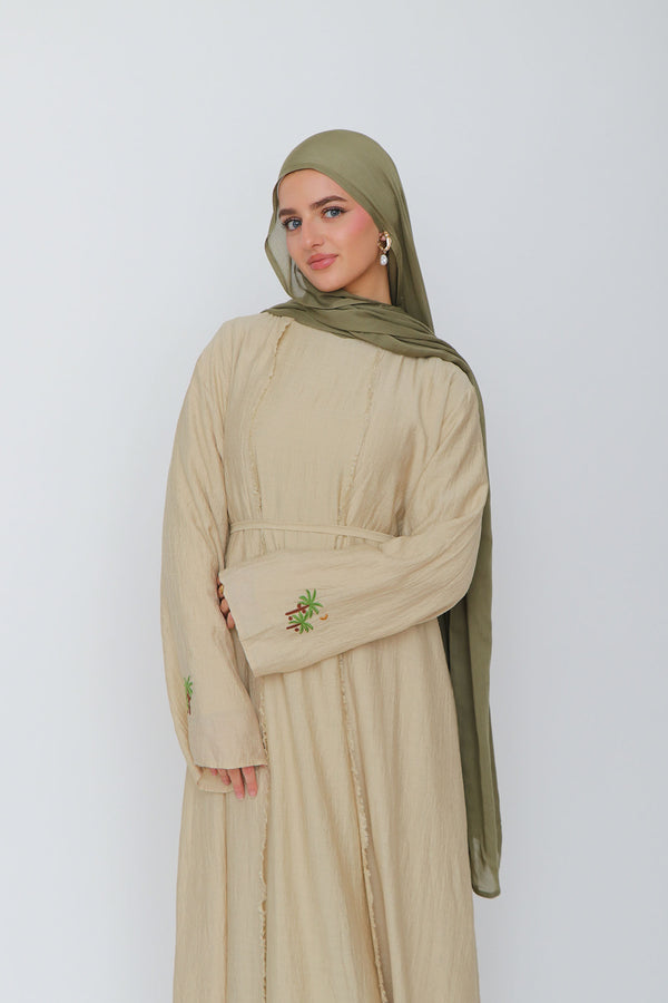 Palm Linen Abaya Set- camel