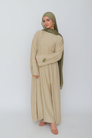 Palm Linen Abaya Set- camel