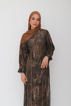 Dalia Mesh Floral Dress- Brown