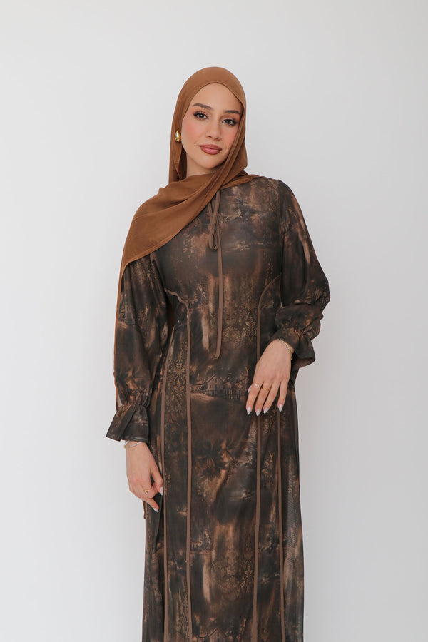 Dalia Mesh Floral Dress- Brown