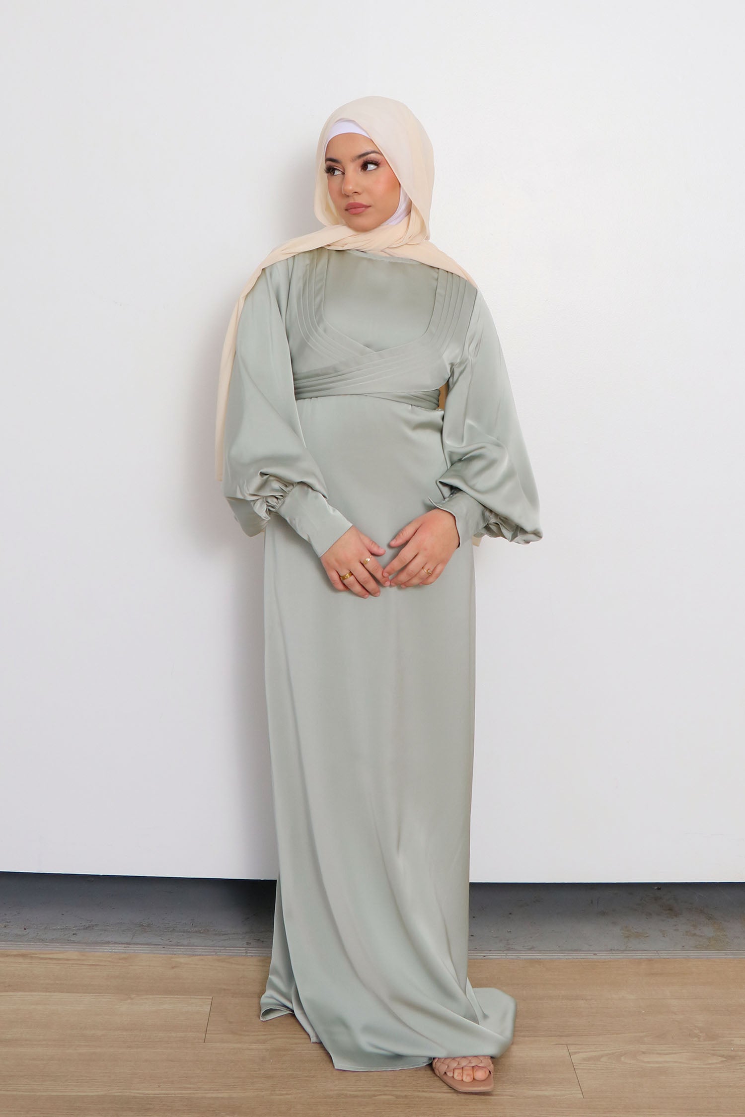 sage green hijab dress SAME Rosette Crochet Dress | Pink main image 0