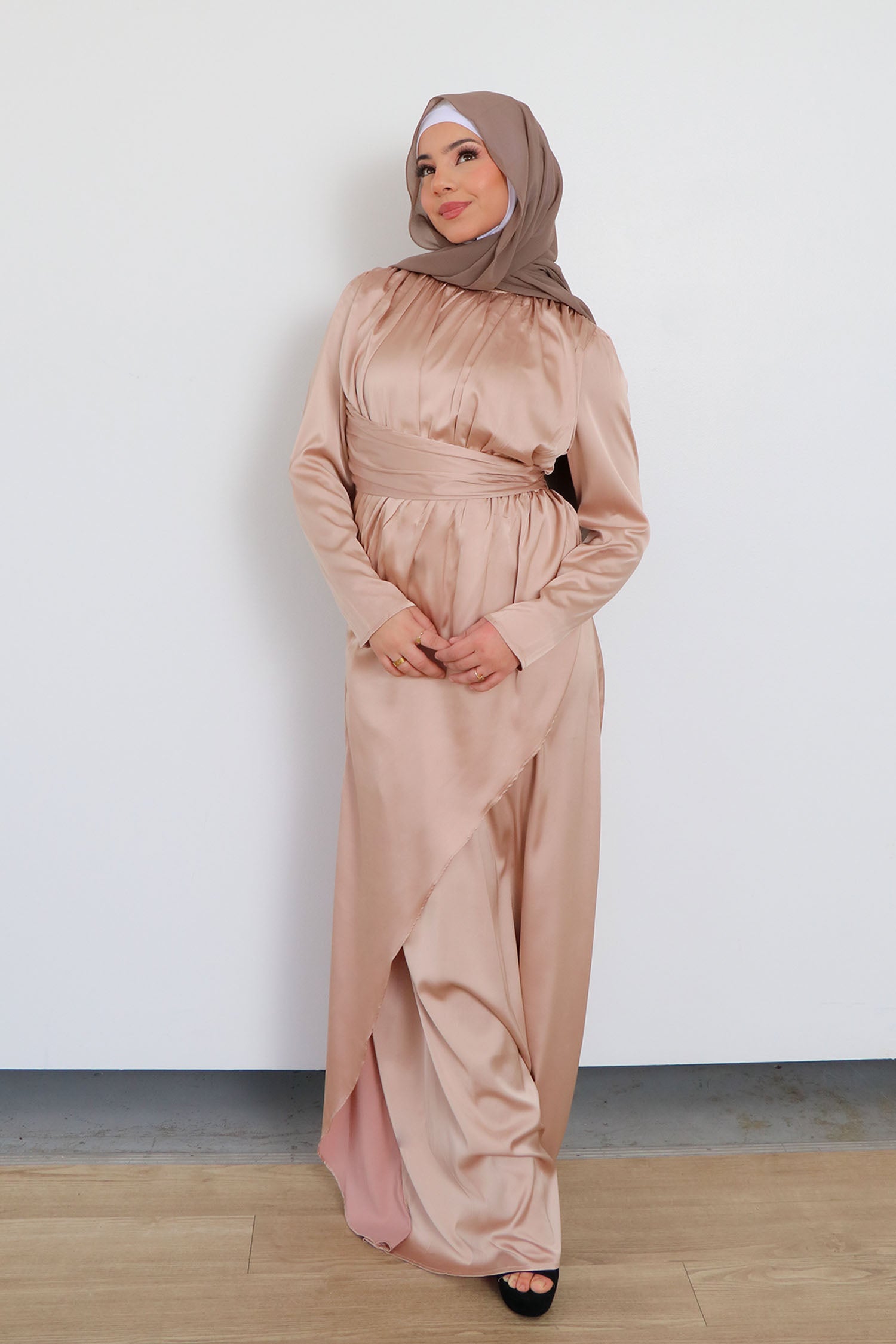 Sarai Layer Satin Dress- Rose Gold Sarai Layer Satin Dress- Rose Gold