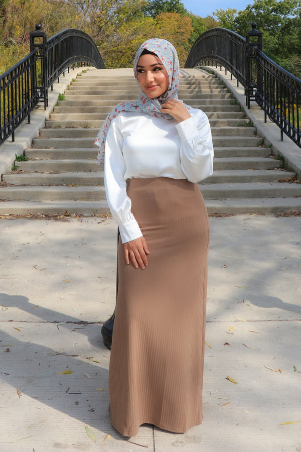 Ribbed Maxi Skirt - Sand