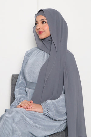 Laila Matching Chiffon Hijab Set- Blue Gray