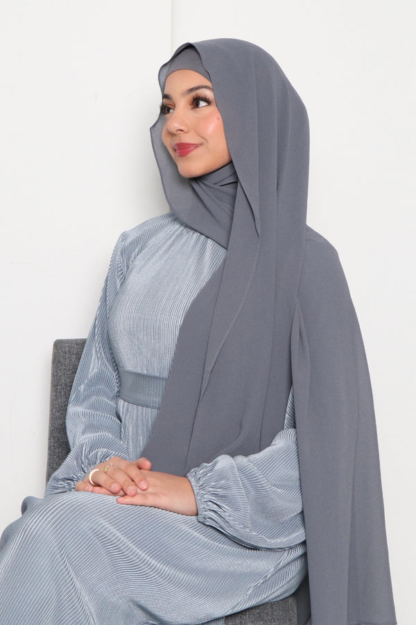 Laila Matching Chiffon Hijab Set- Blue Gray