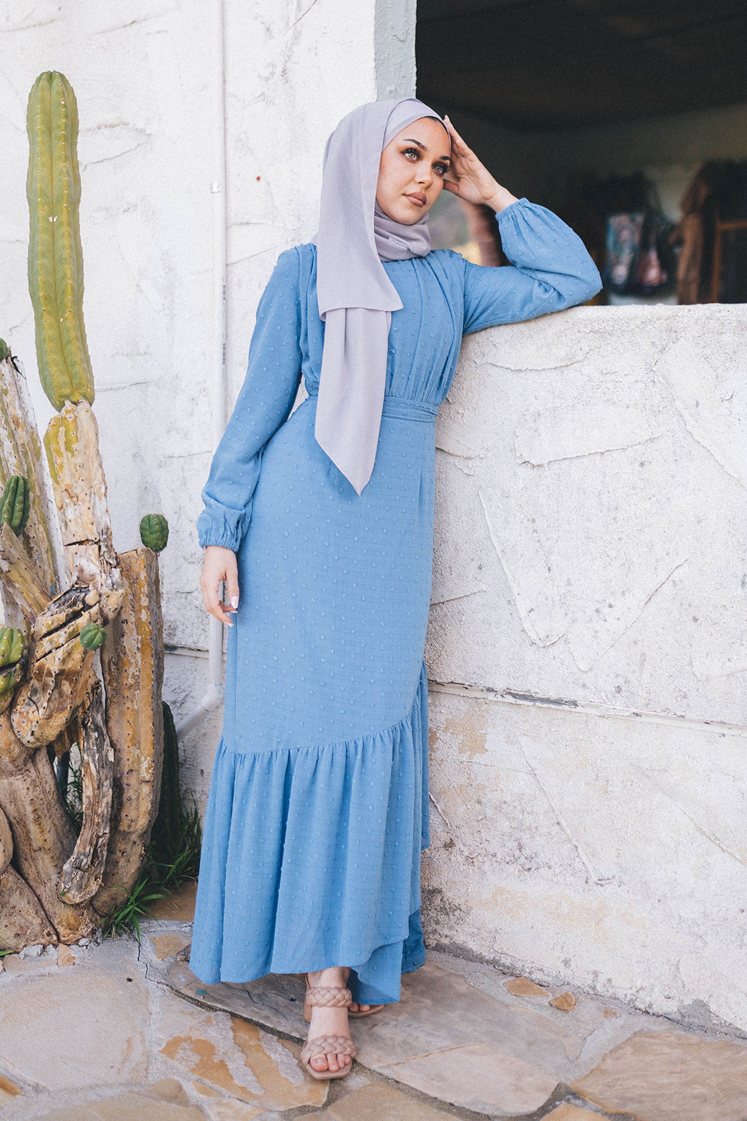 Thalia Textured Maxi Dress- Blue Gray L by LaMeera Moda