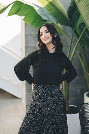 Floral Pleated Skirt- Black