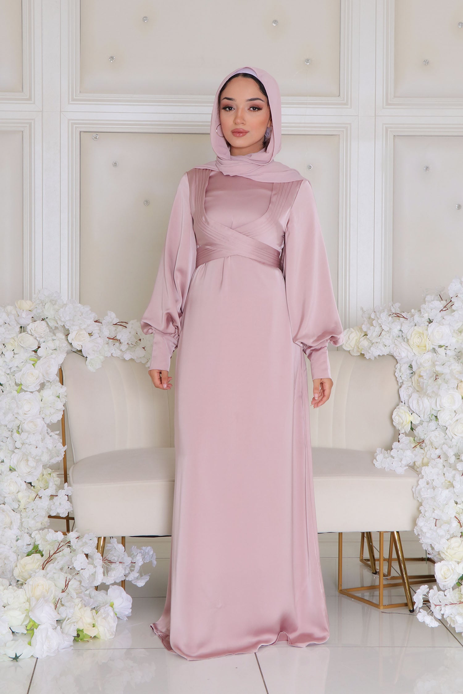 Laura Wrap Satin Dress- Rose pink 4XL by LaMeera Moda