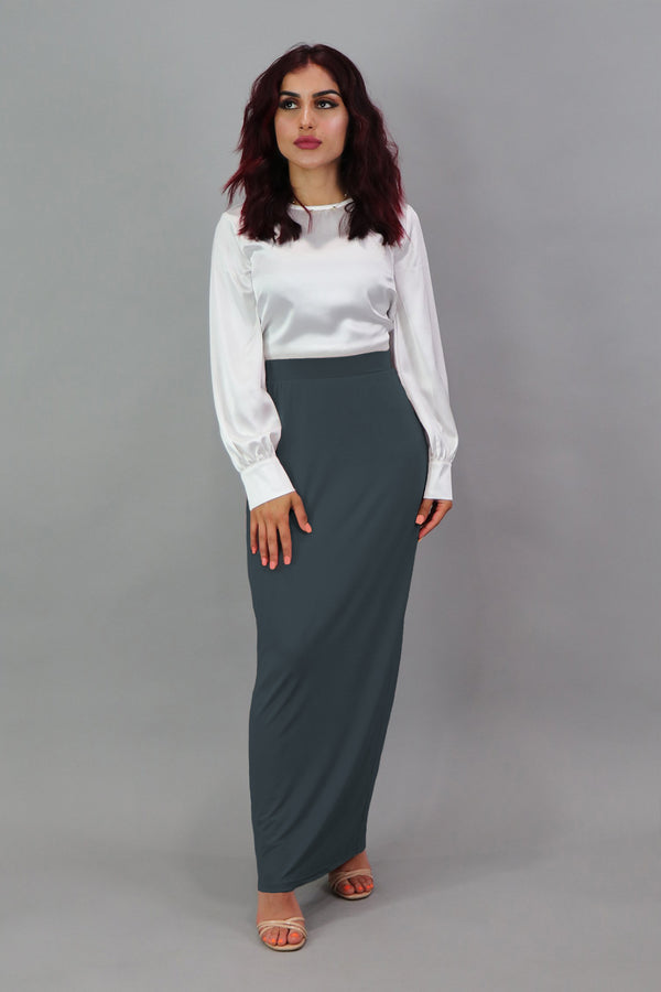 Luxe Spandex Maxi Skirt - Blue Gray