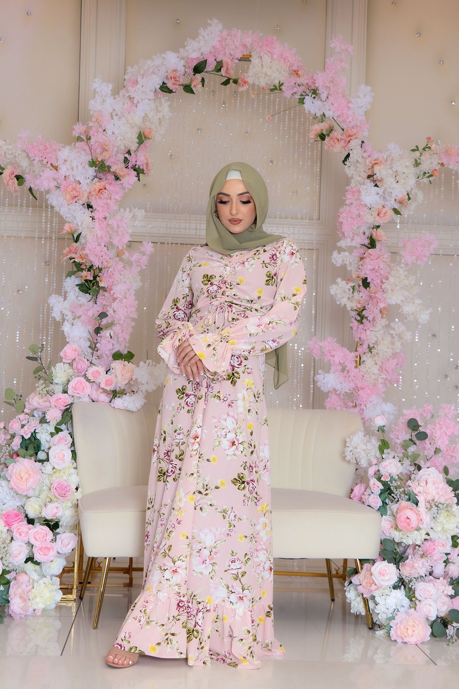 Evie Floral Ruched Dress- Pink S by LaMeera Moda