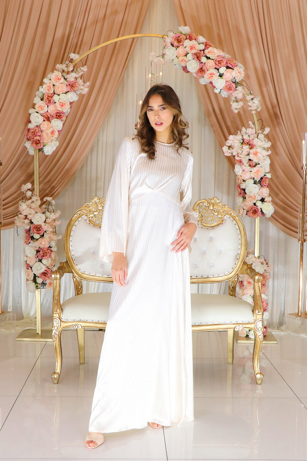Camilla Stripe Satin Dress- Ivory