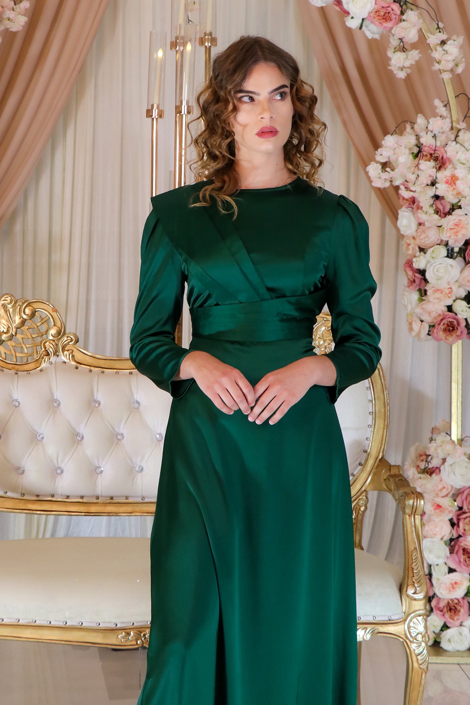 Renae Satin Dress- Emerald Green XS by LaMeera Moda