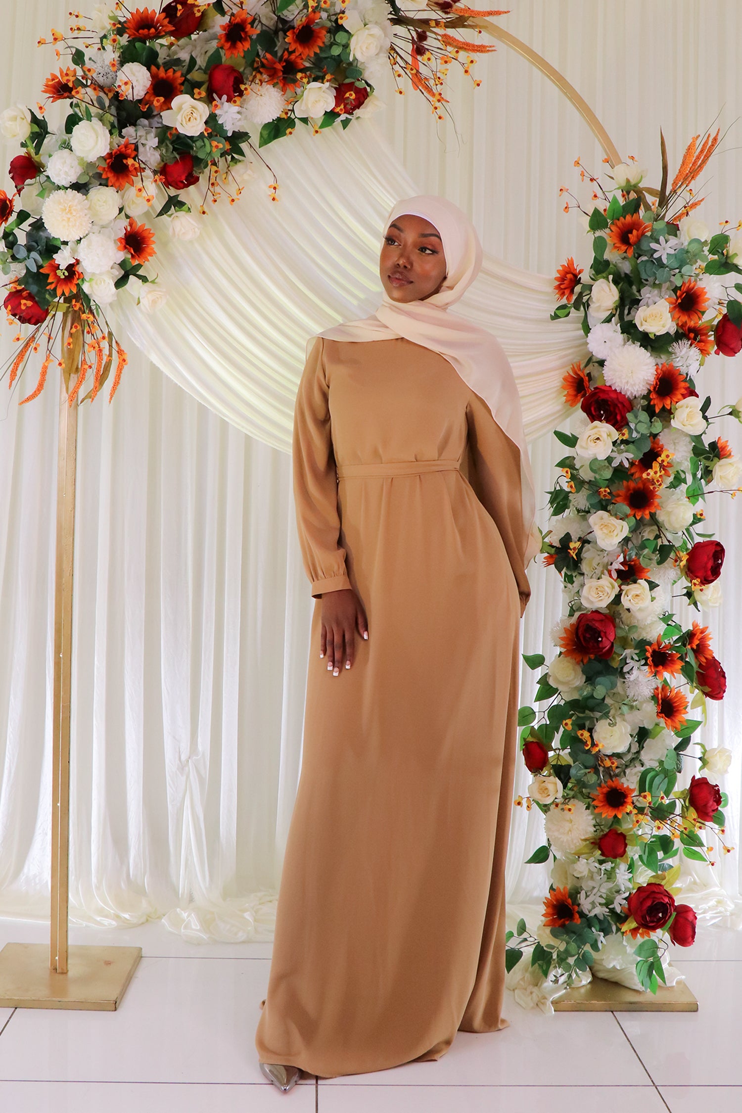 Leia Chiffon Dress- Tan Xs by LaMeera Moda