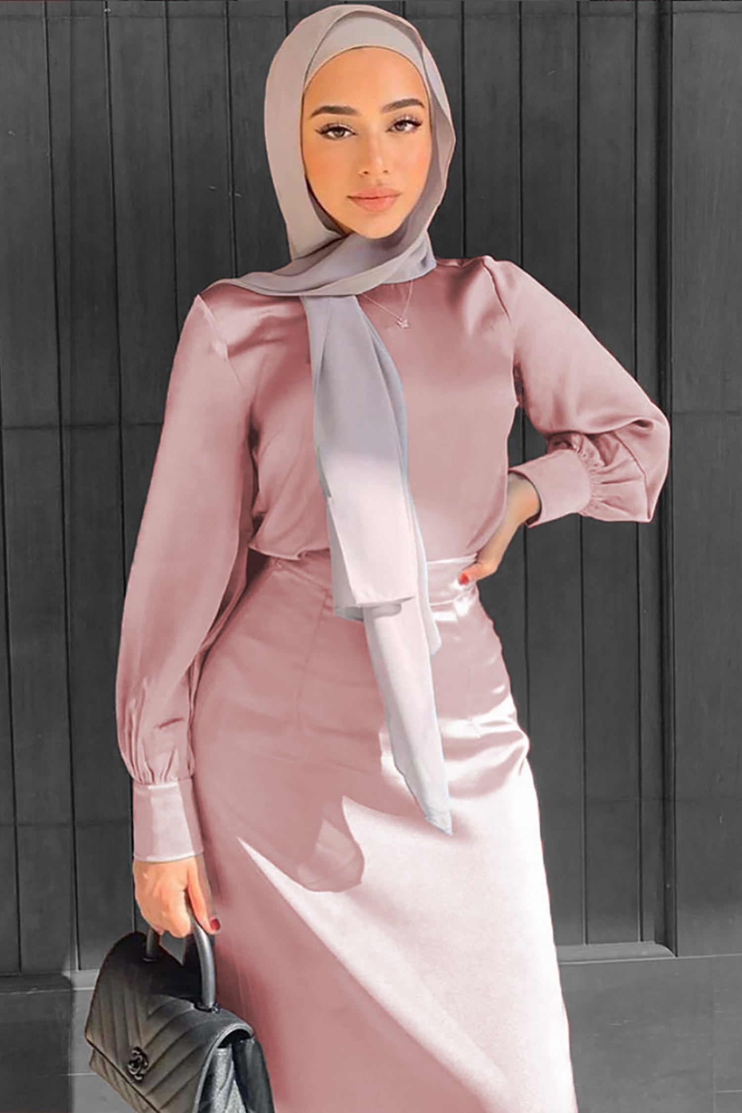 【Rose】HEVE SUZURAN SLEEVE BLOUSE Lameera Satin Blouse - Dusty Rose