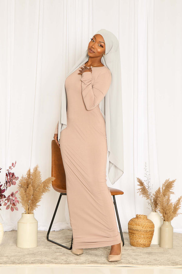 Taupe Plain Fitted Spandex Maxi Dress
