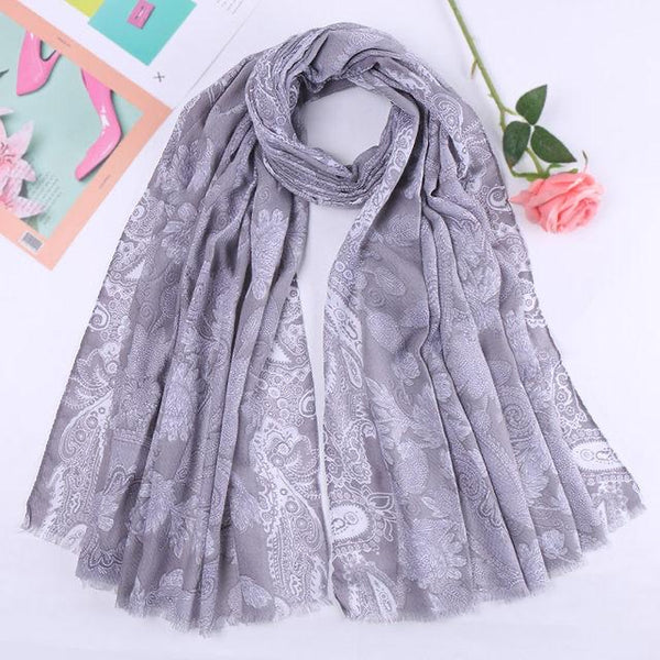Gray Floral Cotton Scarf