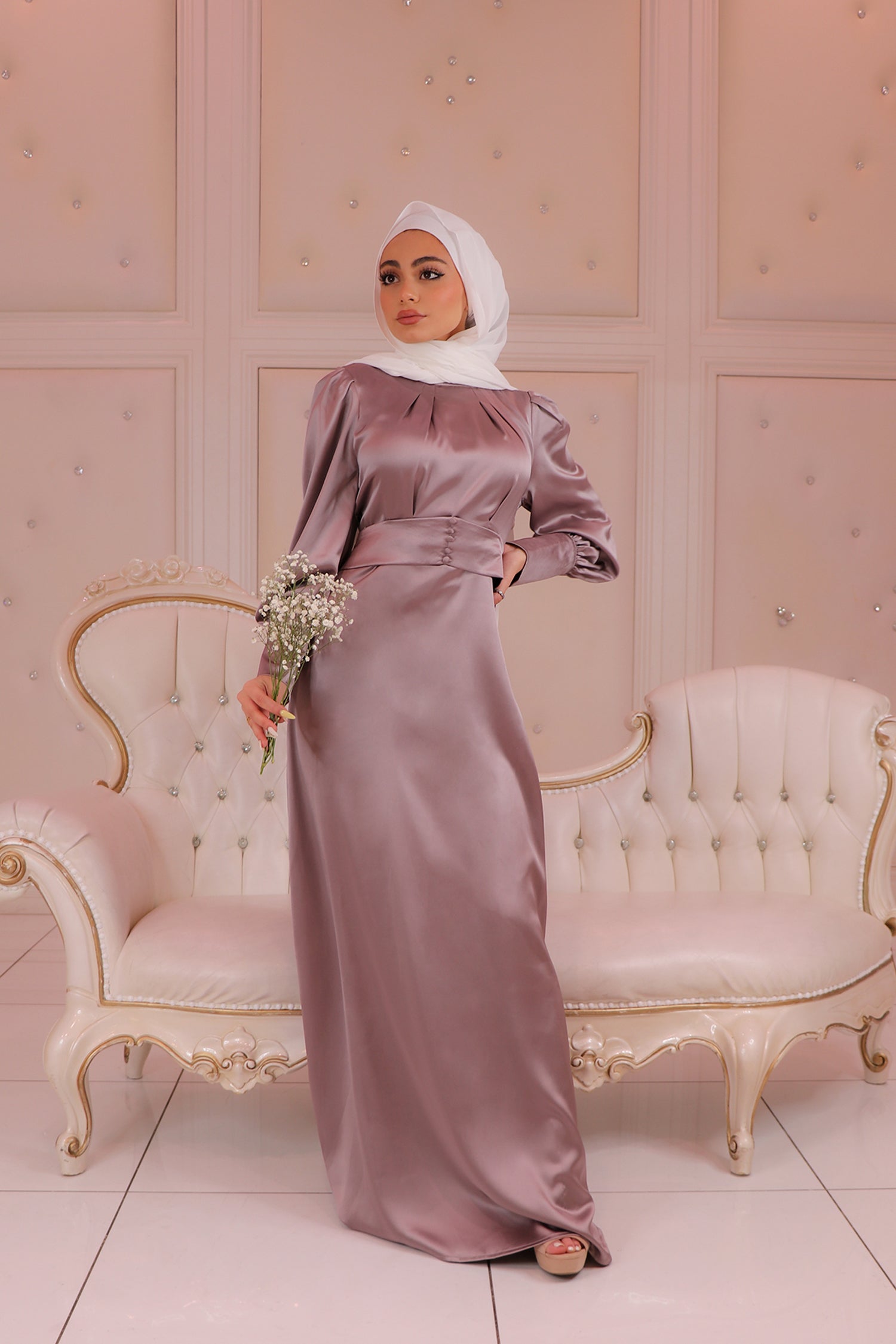 Alanna Cuff Satin Dress Lavender