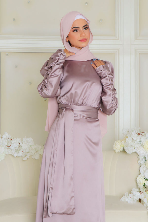 Aubrey Ruched Satin Dress - Lavender