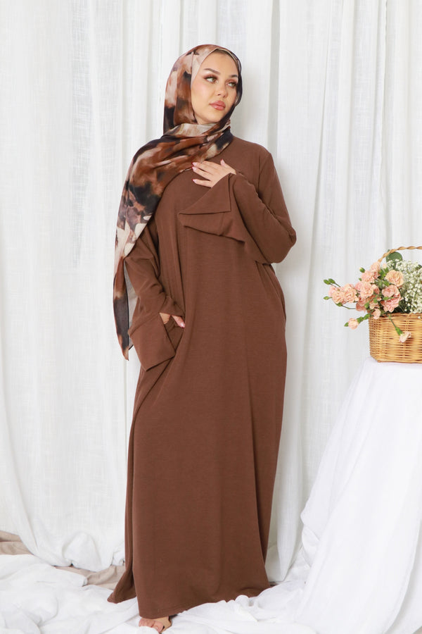 Tala premium Ribbed Knit Abaya- Espresso