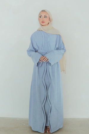 Dunya Linen Abaya Set- Crystal Blue