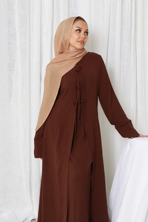 Ayla Textured Tie Abaya Set- Espresso