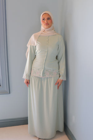 Camelia Linen Embroidery Set - Mint Blue