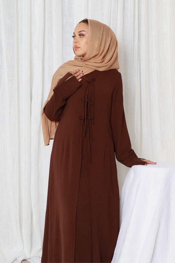 Ayla Textured Tie Abaya Set- Espresso