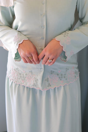 Camelia Linen Embroidery Set - Mint Blue