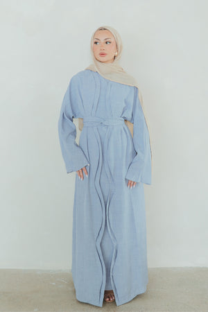 Dunya Linen Abaya Set- Crystal Blue