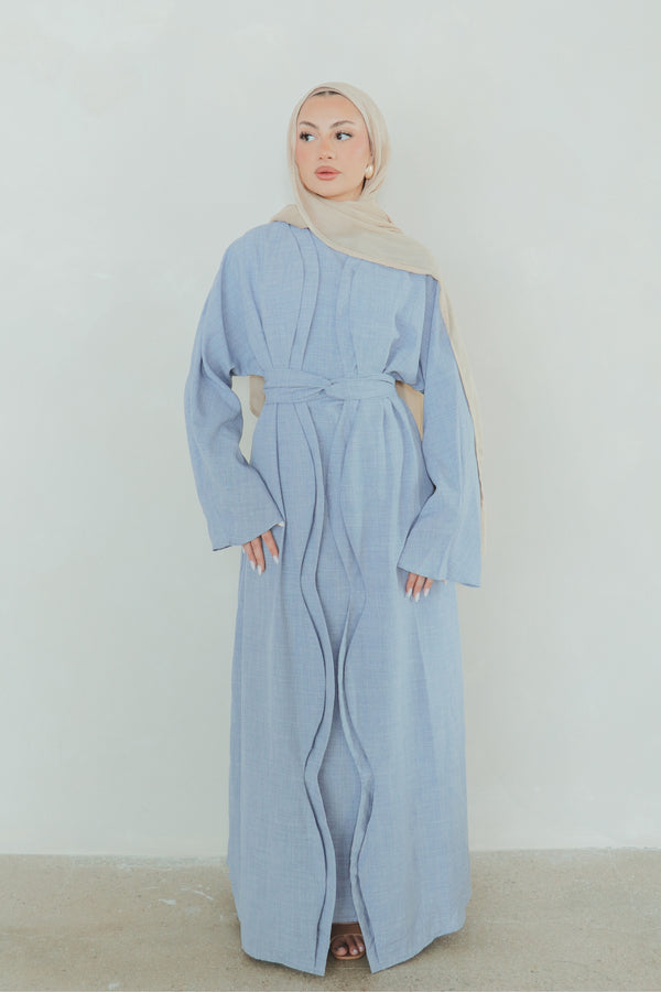 Dunya Linen Abaya Set- Crystal Blue