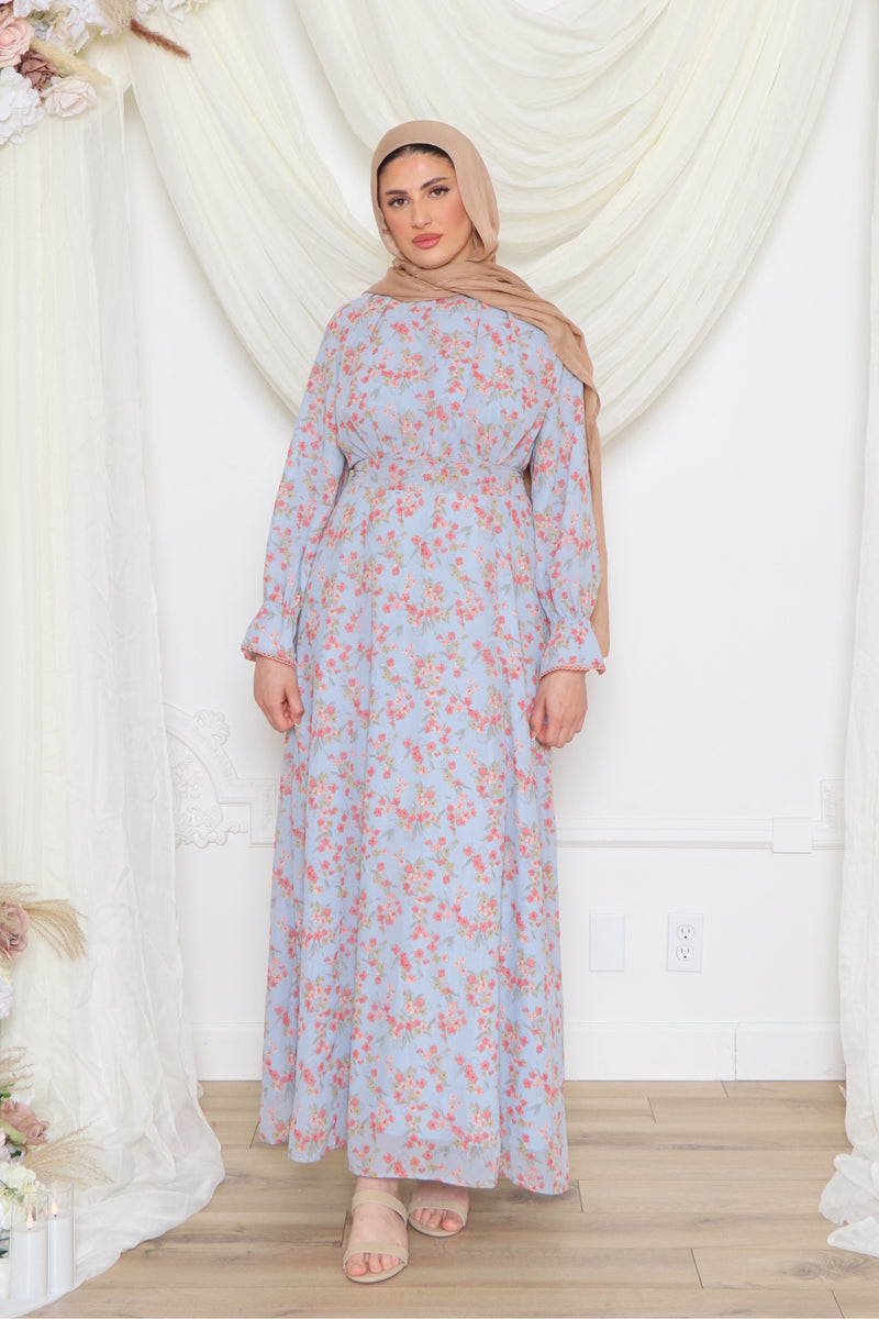Dana Floral Maxi Dress- Blue Gray