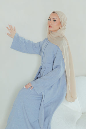 Dunya Linen Abaya Set- Crystal Blue