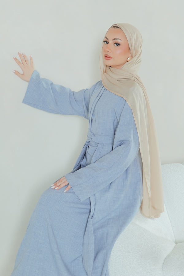 Dunya Linen Abaya Set- Crystal Blue