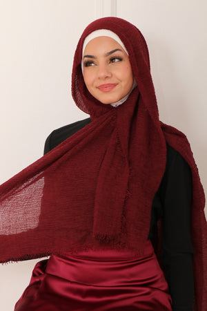 Pleated Cotton Scarf- Burgundy