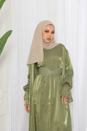 Safiya Organza Embroidery Set- Olive Green