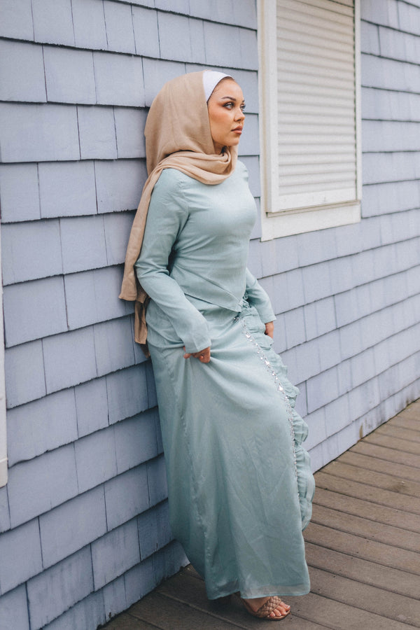 Lia Ruffle Maxi Dress - Mint Blue