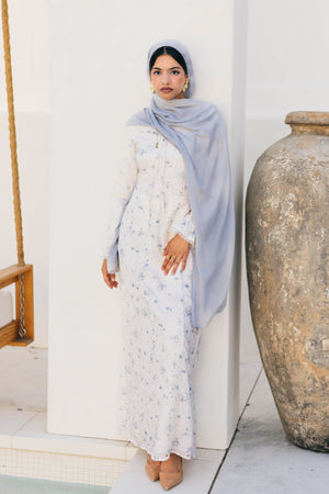 Elora Lace Floral Dress - Cream/Blue