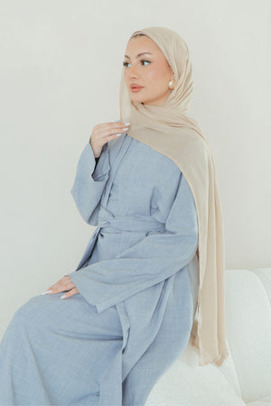 Dunya Linen Abaya Set- Crystal Blue