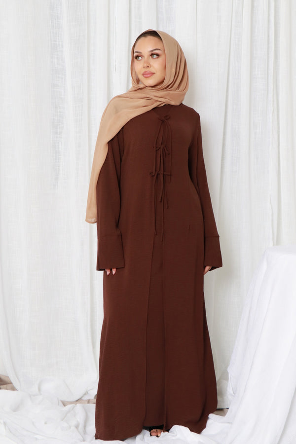 Ayla Textured Tie Abaya Set- Espresso